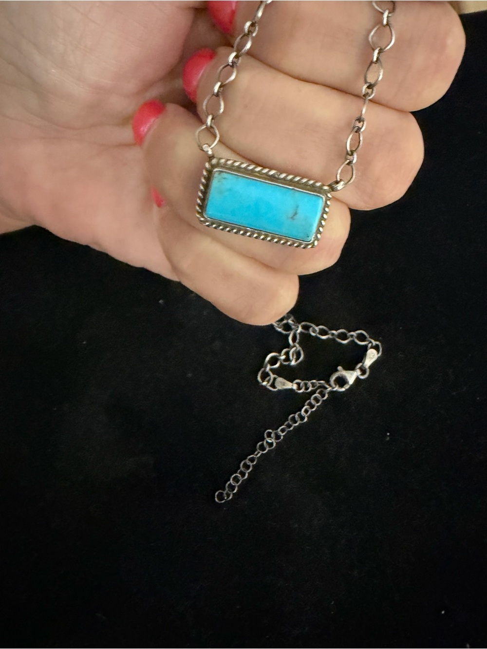 Native Sterling silver signed “P. Skeets,” turquoise vintage bar necklace